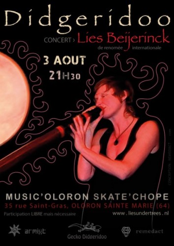 Affiche du concert de didgeridoo de Lies Beijerinck à Oloron Sainte Marie